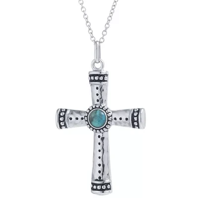 Womens Enhanced Blue Turquoise Sterling Silver Cross 18 Inch Pendant Necklace