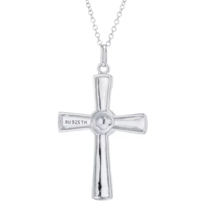Womens Enhanced Blue Turquoise Sterling Silver Cross 18 Inch Pendant Necklace