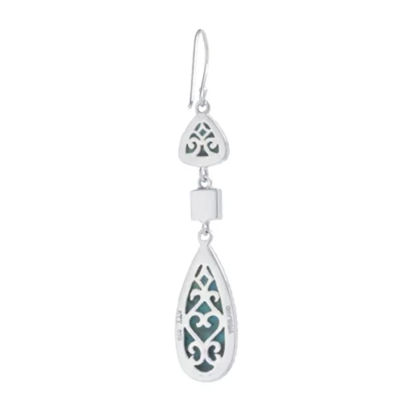 Womens Enhanced Blue Turquoise Sterling Silver Drop Earrings