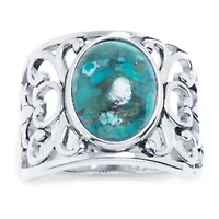 Womens 4.5MM Enhanced Blue Turquoise Sterling Silver Band