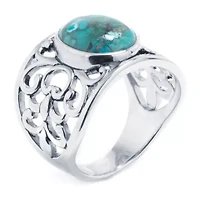 Womens 4.5MM Enhanced Blue Turquoise Sterling Silver Band