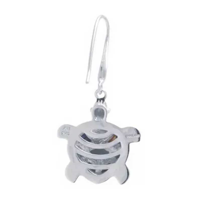 Turtle Womens Genuine Abalone Sterling Silver Drop Earrings