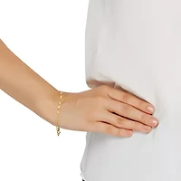 Womens 14K Gold Hollow Heart 7 Inch Link Bracelet