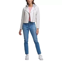 Levi's Womens Faux Leather Hooded Water Resistant Midweight Motorcycle Jacket