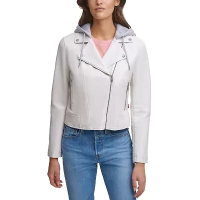 Levi's Womens Faux Leather Hooded Water Resistant Midweight Motorcycle Jacket
