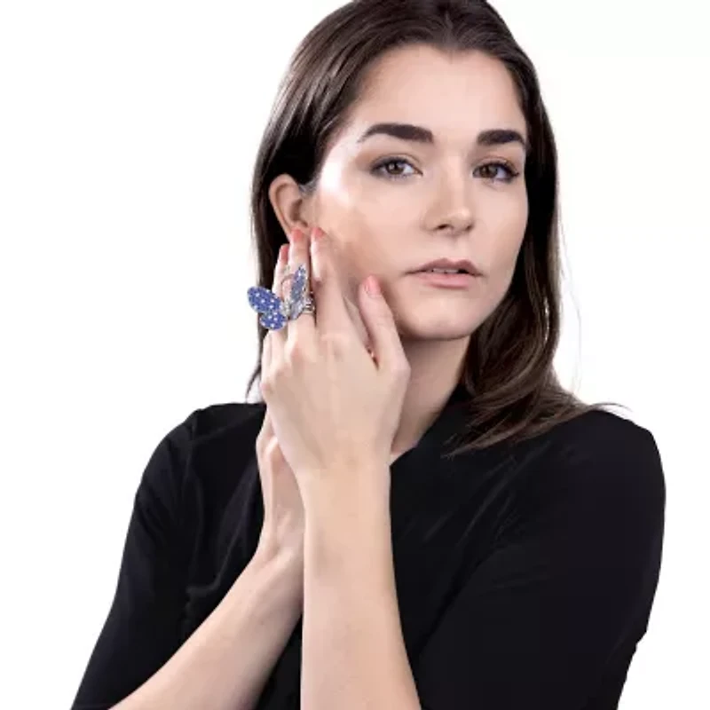 Diamonart Womens Cubic Zirconia Sterling Silver Butterfly Cocktail Ring