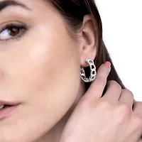 Diamonart Womens Cubic Zirconia Sterling Silver 23mm Curved Hoop Earrings
