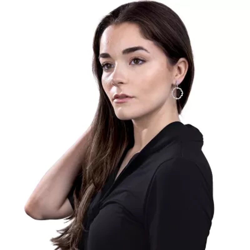 Diamonart Womens Cubic Zirconia Sterling Silver Curved Drop Earrings