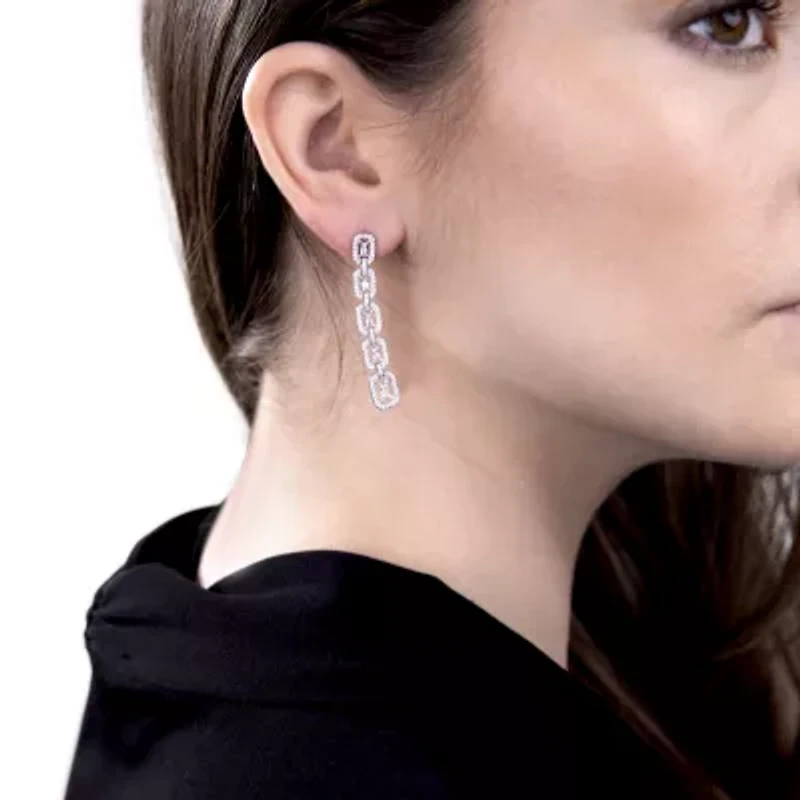 Diamonart Womens Cubic Zirconia Sterling Silver Rectangular Drop Earrings
