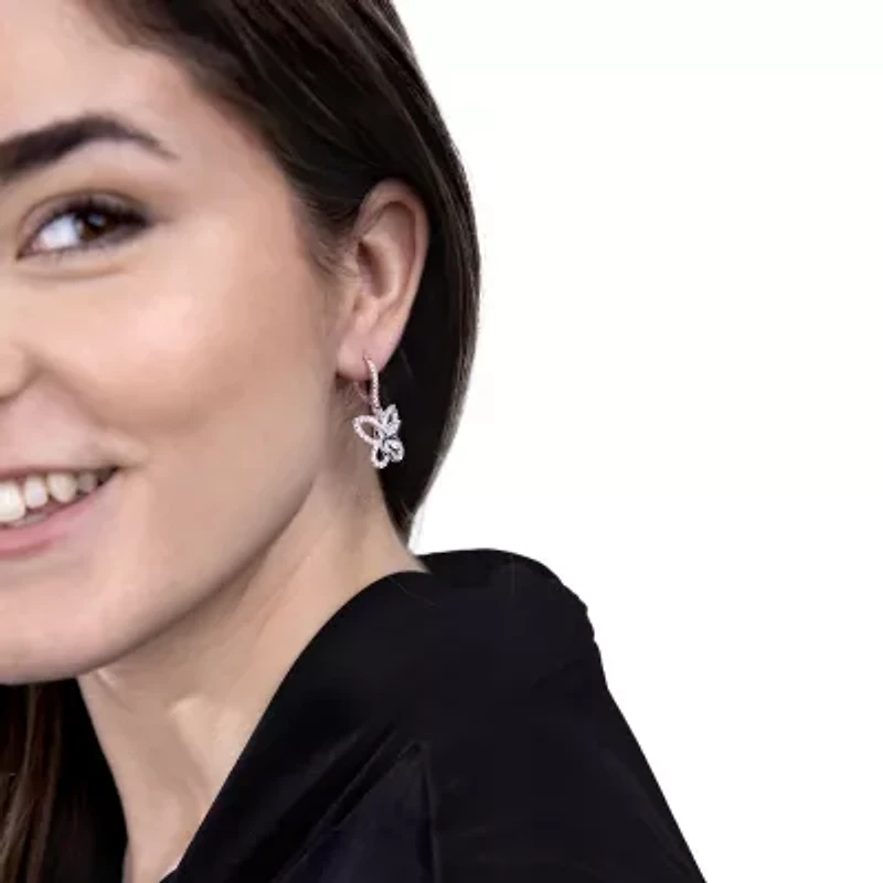 Diamonart Womens Cubic Zirconia Sterling Silver Butterfly Drop Earrings