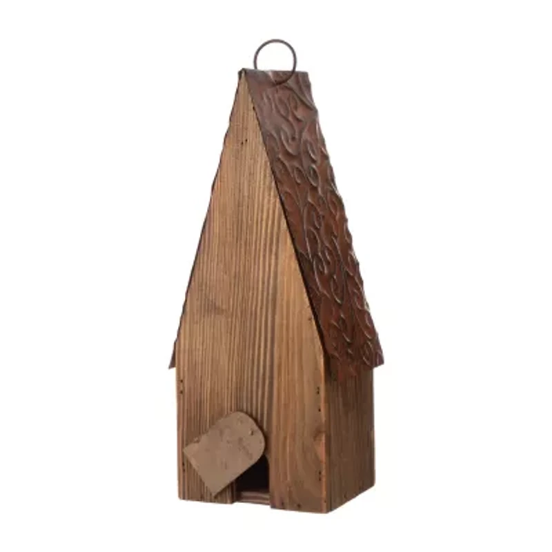 Glitzhome 12.4 Inch Height Wooden Patriotic Distressed Garden Birdhouse with Stars