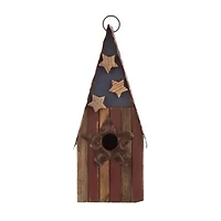 Glitzhome 12.4 Inch Height Wooden Patriotic Distressed Garden Birdhouse with Stars