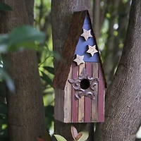 Glitzhome 12.4 Inch Height Wooden Patriotic Distressed Garden Birdhouse with Stars