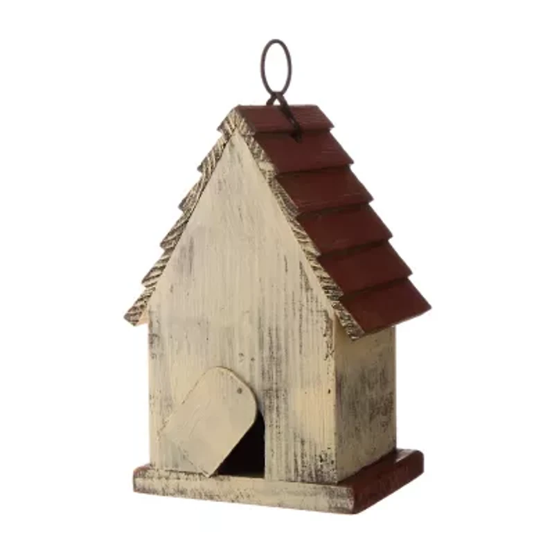 Glitzhome Tall White/Red Hand Painted Wood Birdhouse