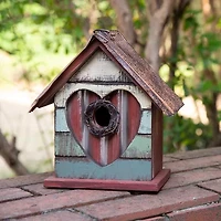 Glitzhome 8.66 Inch Height Distressed Heart Wooden Garden Birdhouse