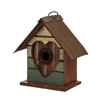 Glitzhome 8.66 Inch Height Distressed Heart Wooden Garden Birdhouse