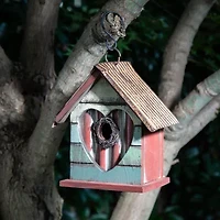 Glitzhome 8.66 Inch Height Distressed Heart Wooden Garden Birdhouse