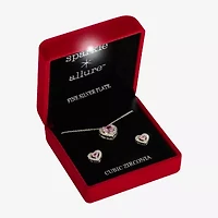 Sparkle Allure Light Up Box Halo Womens Cubic Zirconia Pure Silver Over Brass Heart 2-pc. Jewelry Set