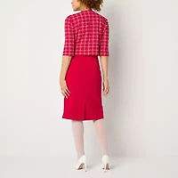 Maya Brooke Womens Pearl Trim Grid Jacket Dress