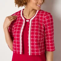 Maya Brooke Womens Pearl Trim Grid Jacket Dress