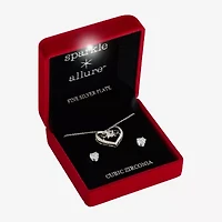 Sparkle Allure Light Up Box Womens Cubic Zirconia Pure Silver Over Brass Heart -pc. Jewelry Set