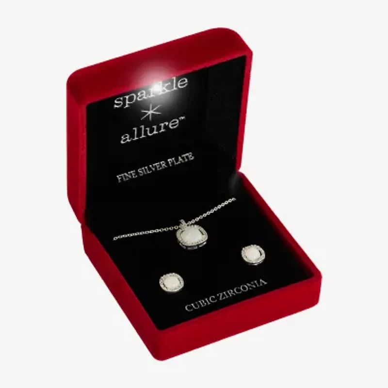 Sparkle Allure Light Up Box Halo Womens Cubic Zirconia Pure Silver Over Brass Square 2-pc. Jewelry Set