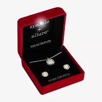 Sparkle Allure Light Up Box Halo Womens Cubic Zirconia Pure Silver Over Brass Square 2-pc. Jewelry Set