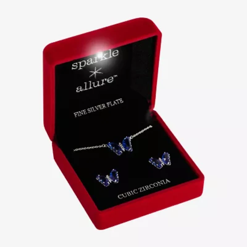 Sparkle Allure Light Up Box Womens Cubic Zirconia Pure Silver Over Brass Butterfly 2-pc. Jewelry Set