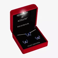Sparkle Allure Light Up Box Womens Cubic Zirconia Pure Silver Over Brass Butterfly 2-pc. Jewelry Set