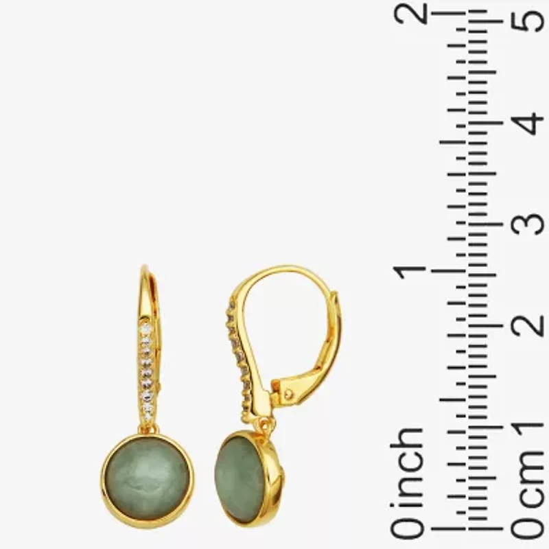 Womens Genuine Green Jade 18K Gold Over Silver Round Drop Earrings