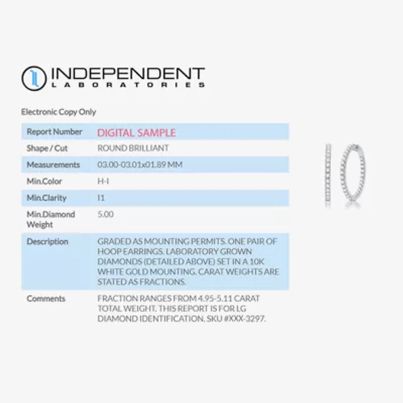 (H-I / I1) 5 CT. T.W. Lab Grown Diamond 10K or 14K White Yellow Gold 34.9mm Hoop Earrings