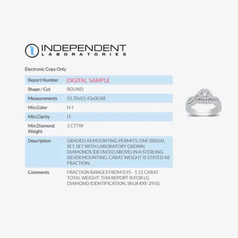 I Said Yes (H-I / I1) Womens 1 CT. T.W. Lab Grown White Diamond Sterling Silver Round Side Stone Halo Bridal Set