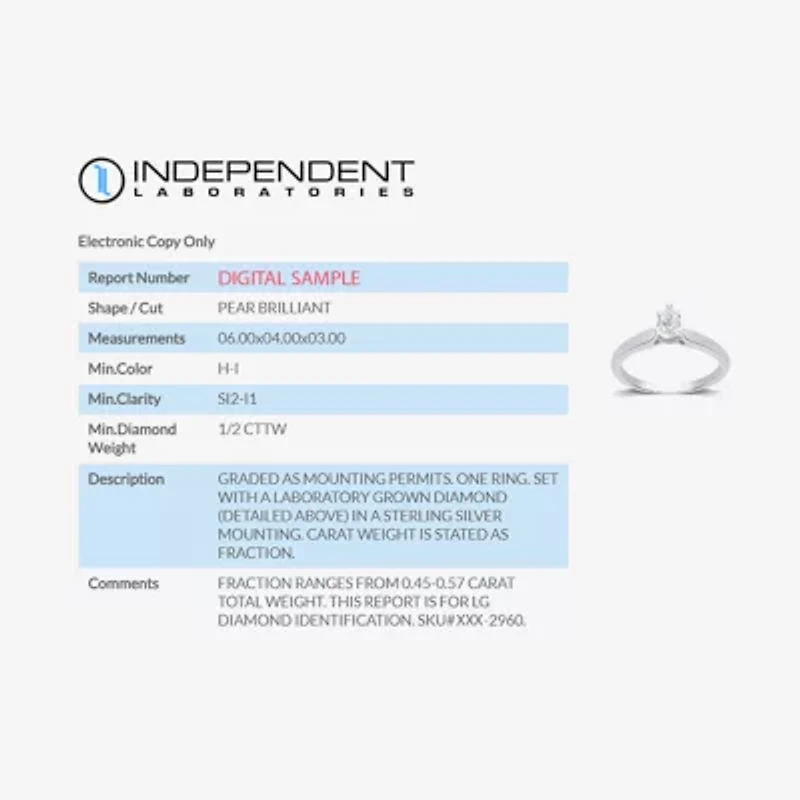I Said Yes (H-I / Si2-I1) Womens 1/2 CT. Lab Grown White Diamond Sterling Silver Pear Solitaire Engagement Ring