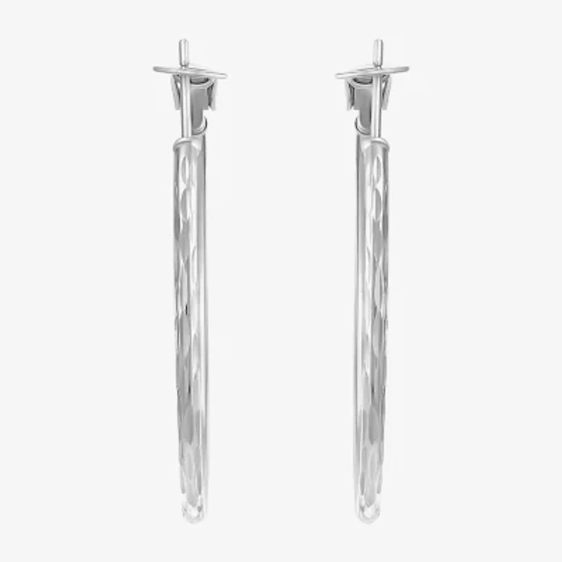 Womens Sterling Silver 36mm Round Hoop Earrings