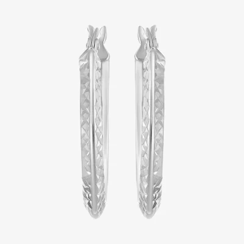 Womens Sterling Silver 25mm Round Hoop Earrings