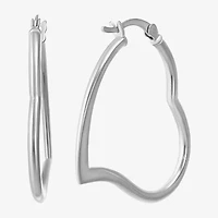 Womens Sterling Silver 30.5mm Heart Hoop Earrings