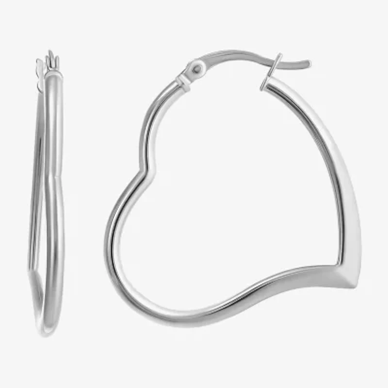Womens Sterling Silver 30.5mm Heart Hoop Earrings