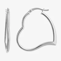 Womens Sterling Silver 30.5mm Heart Hoop Earrings