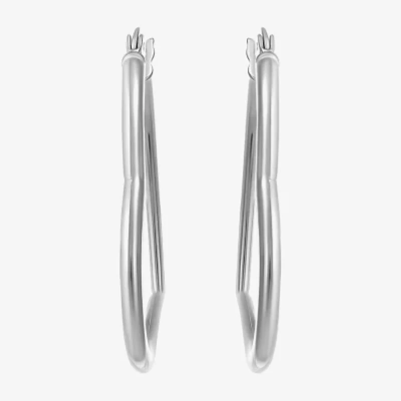 Womens Sterling Silver 30.5mm Heart Hoop Earrings