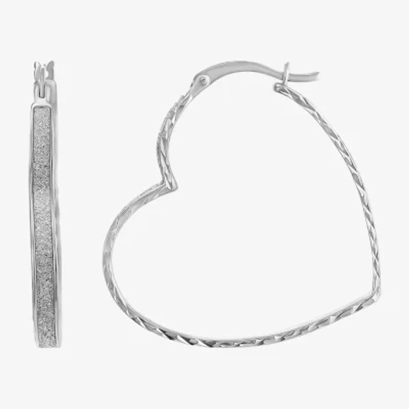 Womens Sterling Silver 35mm Heart Hoop Earrings