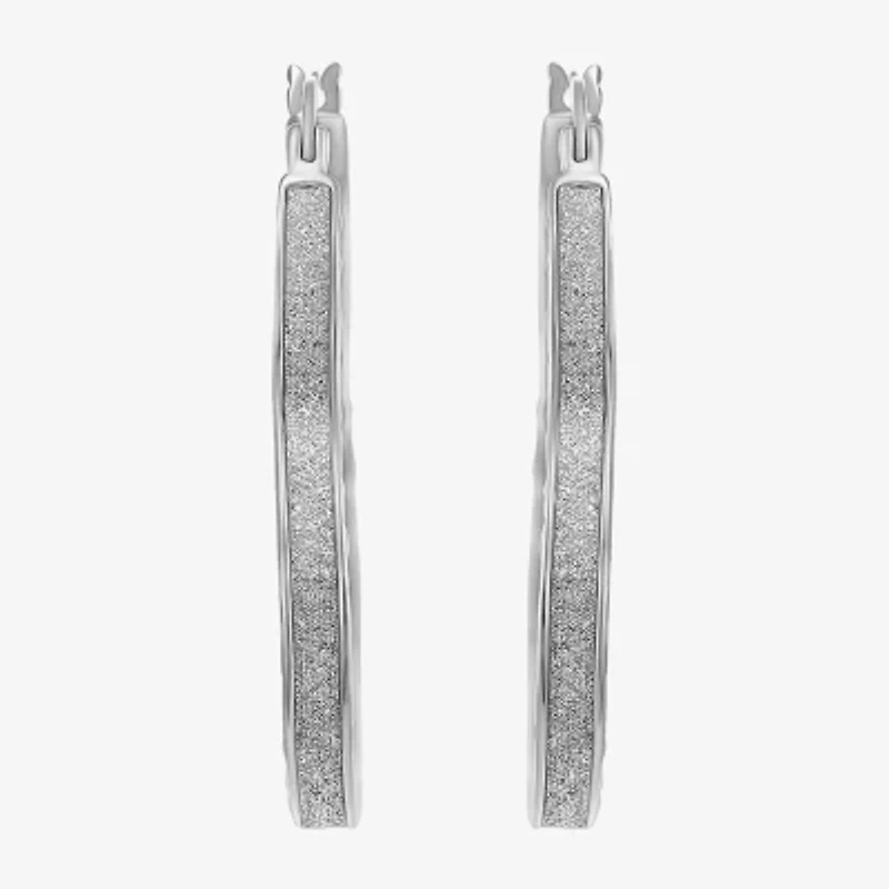 Womens Sterling Silver 35mm Heart Hoop Earrings