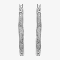 Womens Sterling Silver 35mm Heart Hoop Earrings
