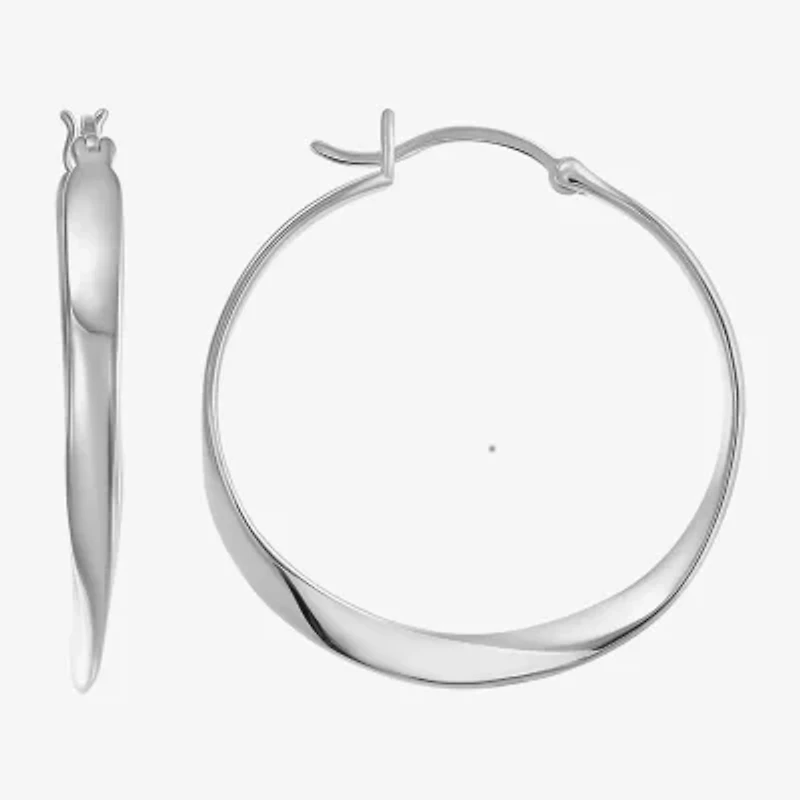 Womens Sterling Silver 31.5mm Round Hoop Earrings