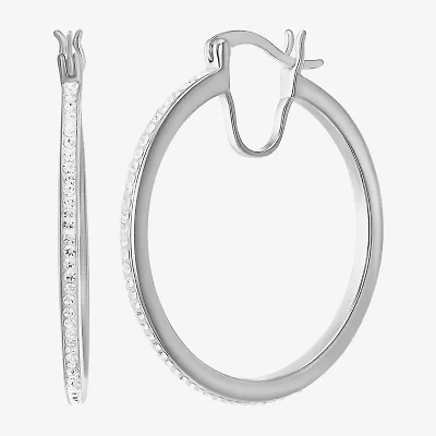 Womens Cubic Zirconia Sterling Silver 34mm Round Hoop Earrings