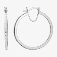 Womens Cubic Zirconia Sterling Silver 34mm Round Hoop Earrings