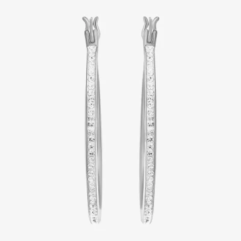 Womens Cubic Zirconia Sterling Silver 34mm Round Hoop Earrings
