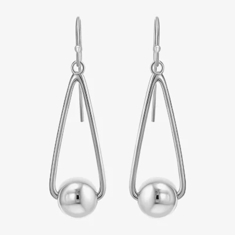 Womens Sterling Silver Ball Round Drop Earrings
