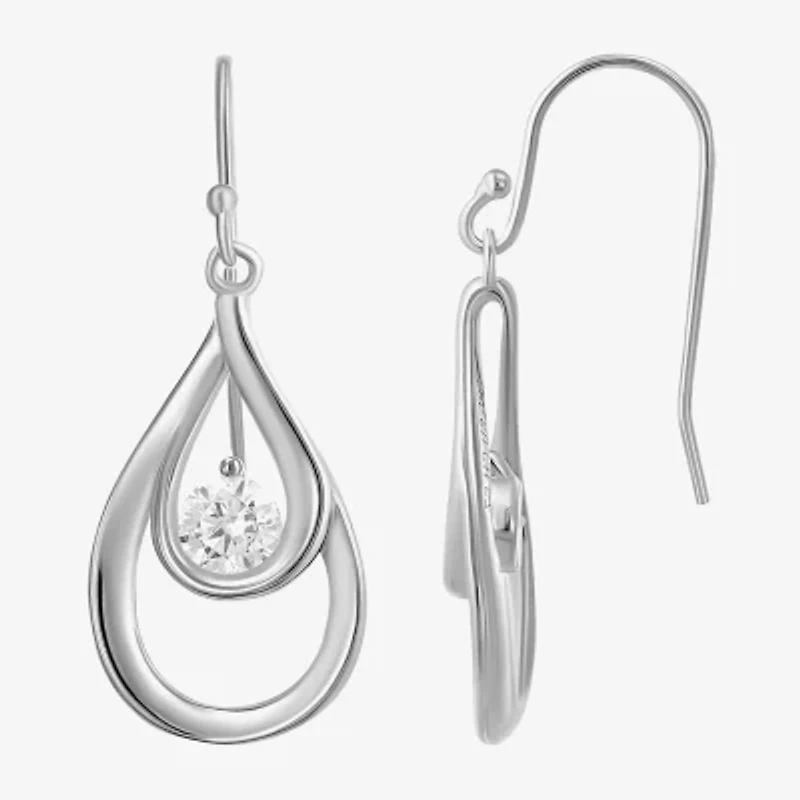 Womens Cubic Zirconia Sterling Silver Drop Earrings