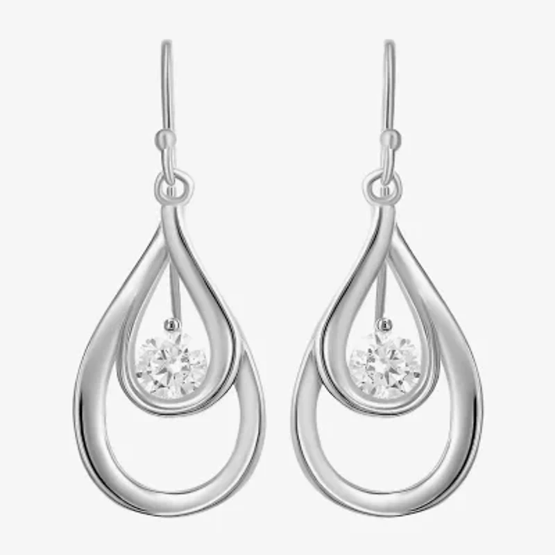 Womens Cubic Zirconia Sterling Silver Drop Earrings