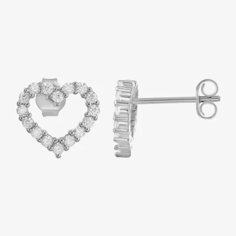 Womens Cubic Zirconia Sterling Silver Heart 3 Pair Earring Set